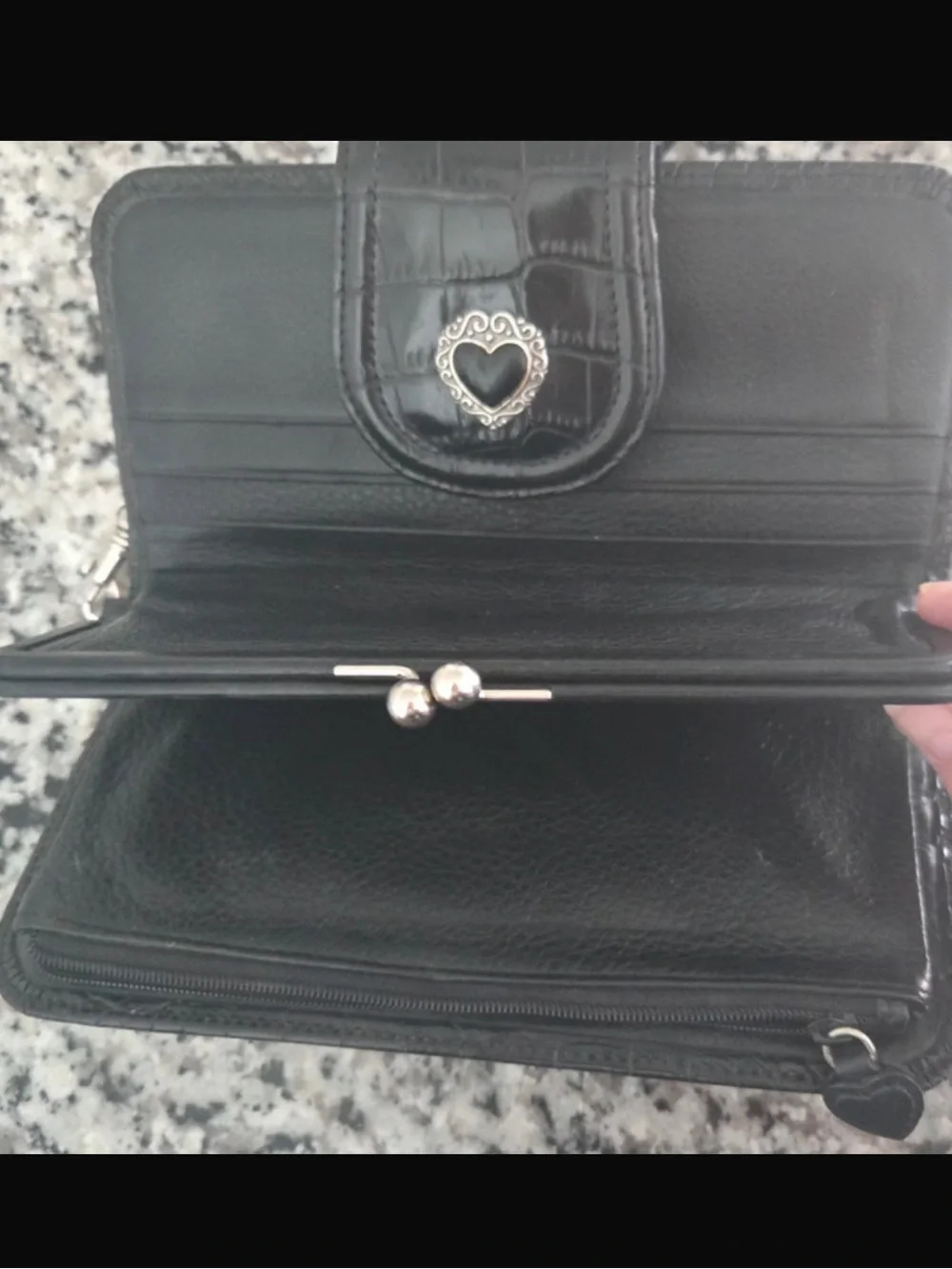 Brighton Black Croc-Embossed Wristlet Wallet with Heart Accent